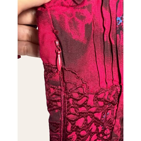 Free People Red Cold-Shoulder Floral Abstract Mini Dress Size 4 - Picture 9 of 12